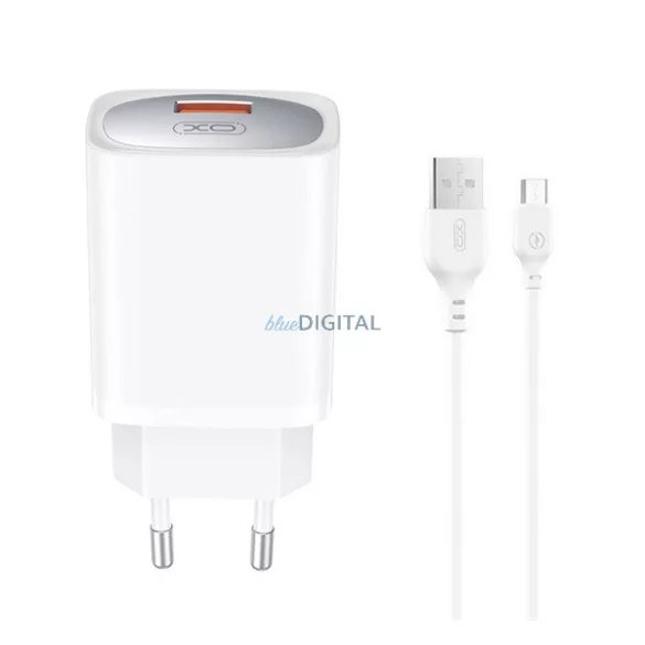 XO CE19 hálózati töltő USB aljzat (18W, PD gyorstöltő + microUSB kábel) FEHÉR