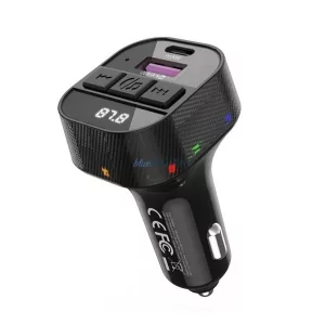 XO BCC17 bluetooth FM transmitter autós töltő USB+Type-C aljzat (v5.3, 30W, gyorstöltő, LED kijelző) FEKETE