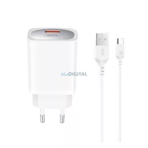 XO CE19 hálózati töltő USB aljzat (18W, PD gyorstöltő + Type-C kábel) FEHÉR