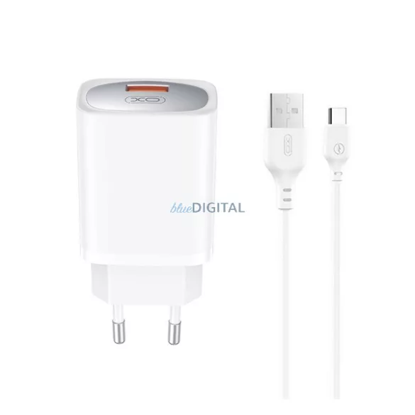 XO CE19 hálózati töltő USB aljzat (18W, PD gyorstöltő + Type-C kábel) FEHÉR