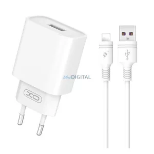 XO CE02D hálózati töltő Type-C aljzat (18W, PD gyorstöltő + lightning kábel) FEHÉR