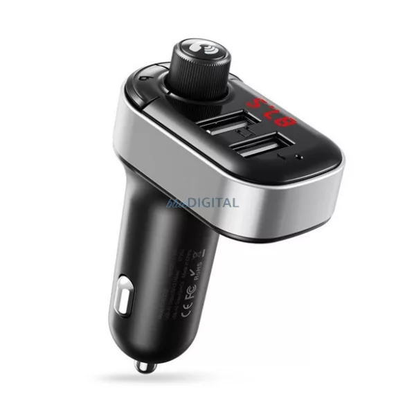 XO BCC10 bluetooth FM transmitter autós töltő 2 USB aljzat (v5.0, 15W, gyorstöltő, LED kijelző) FEKETE