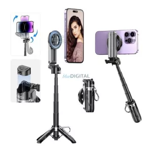 XO SS22 szelfibot (univerzális, 360°, állítható, bluetooth távkioldó,  összecsukható, 100cm, MagSafe) FEKETE Apple iPhone 12, iPhone 12 Pro, iPhone 12 Pro Max