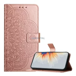   Tok álló, bőr hatású (FLIP, oldalra nyíló, asztali tartó, bankkártya tartó, kézpánt, mandala) ROZÉARANY Xiaomi Redmi A5 4G