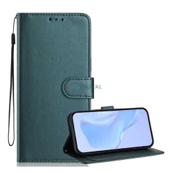   Tok álló, bőr hatású (FLIP, oldalra nyíló, asztali tartó, bankkártya tartó, mágnescsat, kézpánt) SÖTÉTZÖLD Xiaomi Redmi A5 4G