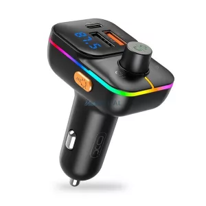 XO BCC09 bluetooth FM transmitter autós töltő 2 USB+Type-C aljzat (v5.0, 25W, gyorstöltő, LED kijelző) FEKETE