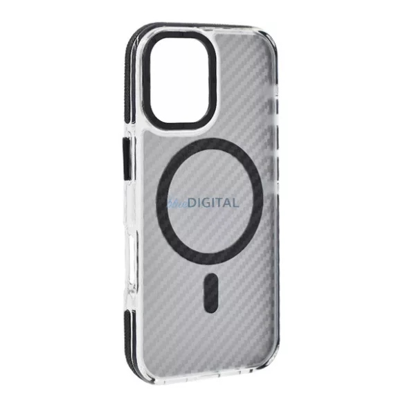 Szilikon telefonvédő (ütésállóság, légpárnás sarok, karbon minta, wireless, MagSafe) FEKETE Samsung Galaxy S26 Plus (SM-S947)