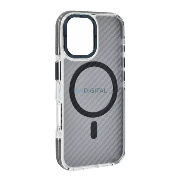Szilikon telefonvédő (ütésállóság, légpárnás sarok, karbon minta, wireless, MagSafe) SÖTÉTSZÜRKE Samsung Galaxy S26 (SM-S942)