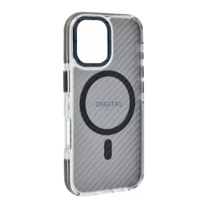 Szilikon telefonvédő (ütésállóság, légpárnás sarok, karbon minta, wireless, MagSafe) SÖTÉTSZÜRKE Samsung Galaxy S26 Plus (SM-S947)