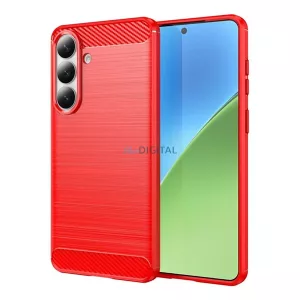 Szilikon telefonvédő (ütésállóság, légpárnás sarok, szálcsiszolt, karbon minta) PIROS Samsung Galaxy S26 Plus (SM-S947)