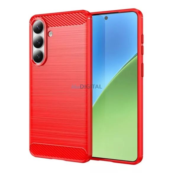 Szilikon telefonvédő (ütésállóság, légpárnás sarok, szálcsiszolt, karbon minta) PIROS Samsung Galaxy S26 Plus (SM-S947)