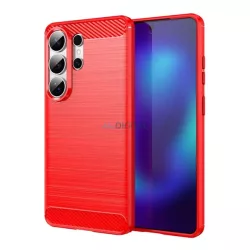   Szilikon telefonvédő (ütésállóság, légpárnás sarok, szálcsiszolt, karbon minta) PIROS Samsung Galaxy S26 Ultra (SM-S948)