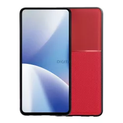   Szilikon telefonvédő (ütésállóság, mágneses, bőr hatású hátlap, csíkos) PIROS Samsung Galaxy S26 Plus (SM-S947)