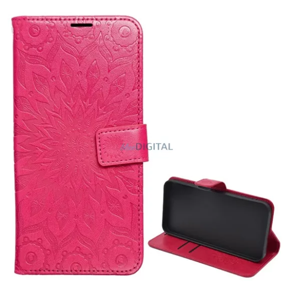 Tok álló, bőr hatású (FLIP, oldalra nyíló, asztali tartó, kézpánt, mandala) RÓZSASZÍN Samsung Galaxy S26 Ultra (SM-S948)
