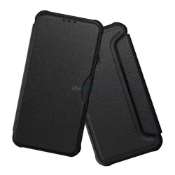  Tok álló, bőr hatású (FLIP, oldalra nyíló, ütésállóság, légpárnás sarok, kameravédő, karbon minta) FEKETE Samsung Galaxy S26 (SM-S942)