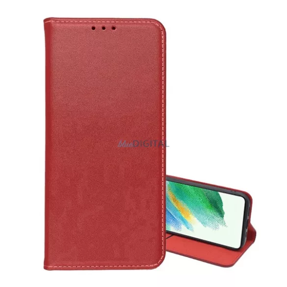 Tok álló, valódi bőr (FLIP, oldalra nyíló, asztali tartó) BORDÓ Samsung Galaxy S26 (SM-S942)