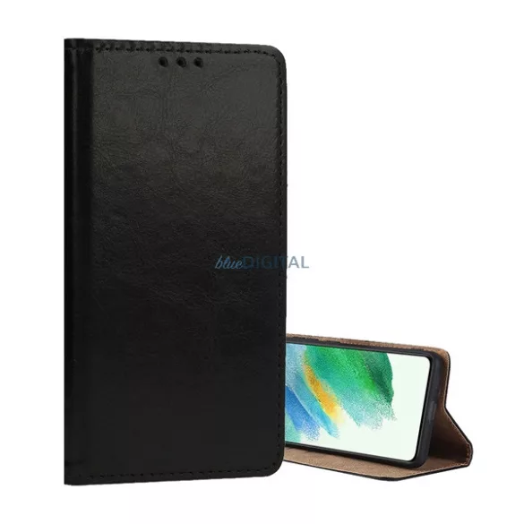 Tok álló, valódi bőr (FLIP, oldalra nyíló, asztali tartó) FEKETE Samsung Galaxy S26 Plus (SM-S947)