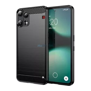 Szilikon telefonvédő (ütésállóság, légpárnás sarok, szálcsiszolt, karbon minta) FEKETE Nothing Phone (3a) Lite