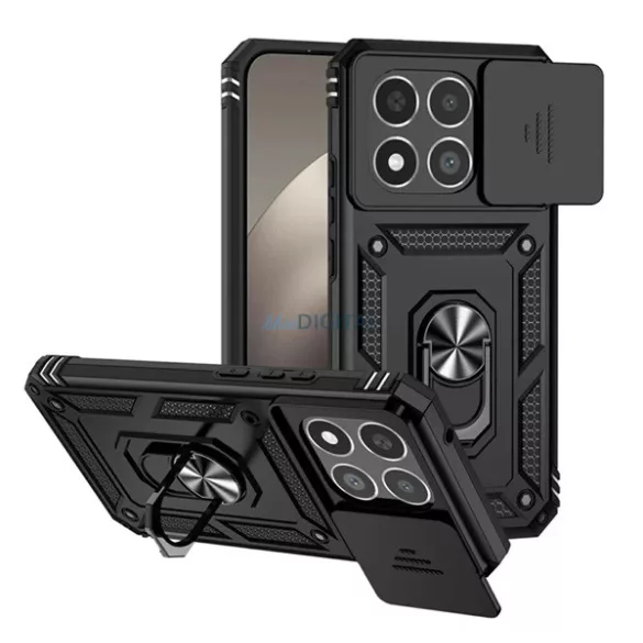 Defender szilikon telefonvédő (ütésállóság, tartógyűrű, kameravédő) FEKETE Xiaomi 15T