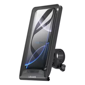 USAMS ZJ083 kerékpáros és motoros telefontartó (kormányra rögzíthető, 360°, por és vízálló tok, 4.7-7.2" méret) FEKETE