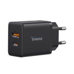   BASEUS CUBE PRO hálózati töltő USB+Type-C aljzat (30W, GaN, PD gyorstöltő) FEKETE