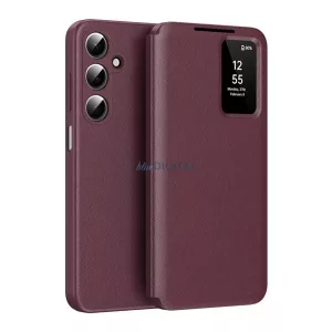 Tok álló (aktív FLIP, oldalra nyíló, Smart View Cover) BORDÓ Samsung Galaxy A17 5G (SM-A176), Galaxy A17 4G (SM-A175)