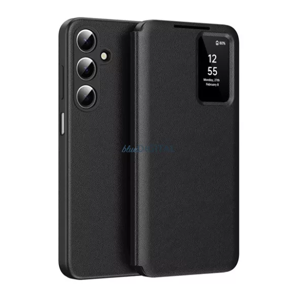 Tok álló (aktív FLIP, oldalra nyíló, Smart View Cover) FEKETE Samsung Galaxy A17 5G (SM-A176), Galaxy A17 4G (SM-A175)