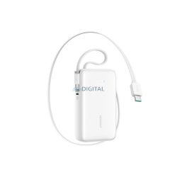   JOYROOM vésztöltő Type-C aljzat (10000mAh, 22,5W, PD gyorstöltő 3.0, LED kijelző + fix Type-C kábel) FEHÉR