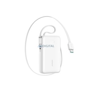 JOYROOM vésztöltő Type-C aljzat (10000mAh, 22,5W, PD gyorstöltő 3.0, LED kijelző + fix Type-C kábel) FEHÉR