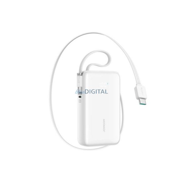 JOYROOM vésztöltő Type-C aljzat (10000mAh, 22,5W, PD gyorstöltő 3.0, LED kijelző + fix Type-C kábel) FEHÉR