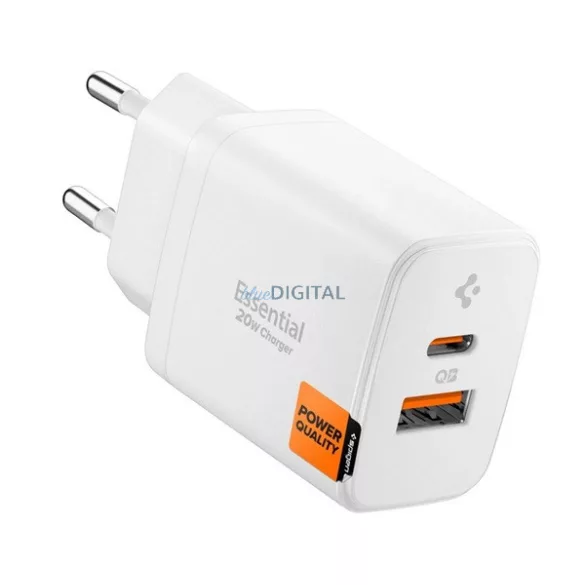 SPIGEN ESSENTIAL EE202EU hálózati töltő USB+Type-C aljzat (20W, gyorstöltő) FEHÉR
