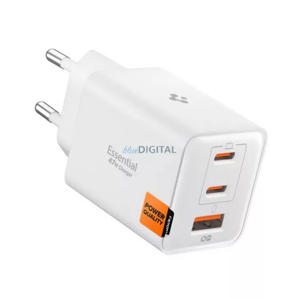 SPIGEN ESSENTIAL EE473EU hálózati töltő USB+2 Type-C aljzat (47W, PD gyorstöltő 3.0) FEHÉR
