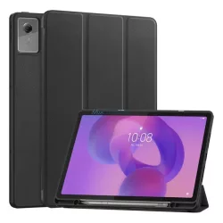   Tok álló, bőr hatású (aktív FLIP, oldalra nyíló, TRIFOLD, asztali tartó, ceruza tartó) FEKETE Lenovo Idea Tab Plus (TB361FU)