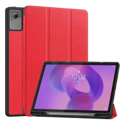   Tok álló, bőr hatású (aktív FLIP, oldalra nyíló, TRIFOLD, asztali tartó, ceruza tartó) PIROS Lenovo Idea Tab Plus (TB361FU)
