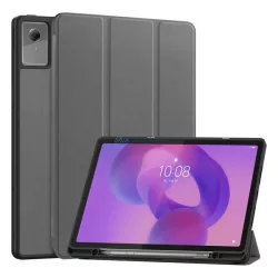   Tok álló, bőr hatású (aktív FLIP, oldalra nyíló, TRIFOLD, asztali tartó, ceruza tartó) SÖTÉTSZÜRKE Lenovo Idea Tab Plus (TB361FU)