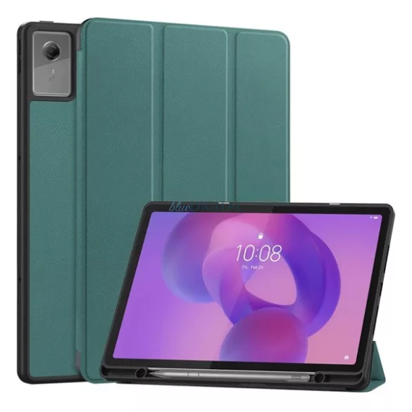 Tok álló, bőr hatású (aktív FLIP, oldalra nyíló, TRIFOLD, asztali tartó, ceruza tartó) SÖTÉTZÖLD Lenovo Idea Tab Plus (TB361FU)