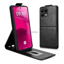   Tok álló, bőr hatású (FLIP, lefelé nyíló, szilikon tartó, kártyatartó) FEKETE T Phone 3 Pro 5G