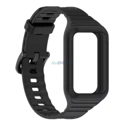   Pótszíj (egyedi méret, szilikon, ütésállóság + szilikon keret) FEKETE Honor Band 9, Band 10