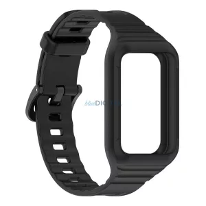 Pótszíj (egyedi méret, szilikon, ütésállóság + szilikon keret) FEKETE Honor Band 9, Band 10