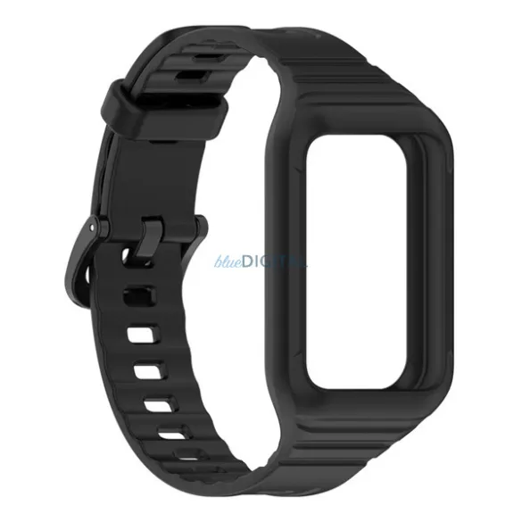 Pótszíj (egyedi méret, szilikon, ütésállóság + szilikon keret) FEKETE Honor Band 9, Band 10