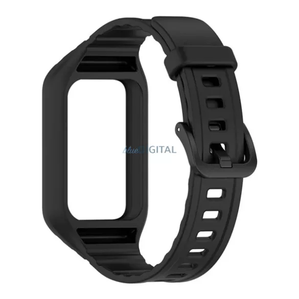 Pótszíj (egyedi méret, szilikon, ütésállóság + szilikon keret) FEKETE Honor Band 9, Band 10