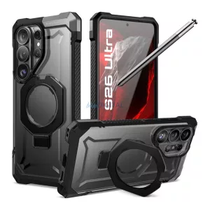 SUPCASE UNICORN BEETLE GRIP MAG defender műanyag telefonvédő (erős ütésállóság, kitámasztó, Magsafe) FEKETE Samsung Galaxy S26 Ultra (SM-S948)