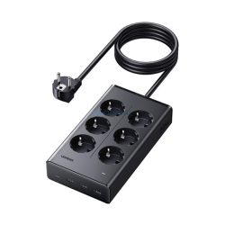   UGREEN S622 hálózati elosztó 6 AC+3 USB+Type-C aljzat (20W, GaN, PD gyorstöltő 3.0 + 150cm tápkábel) FEKETE