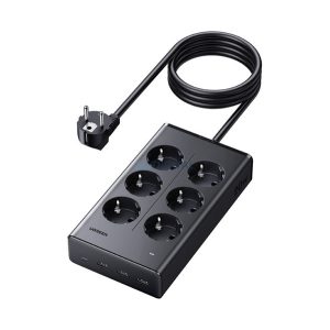 UGREEN S622 hálózati elosztó 6 AC+3 USB+Type-C aljzat (20W, GaN, PD gyorstöltő 3.0 + 150cm tápkábel) FEKETE