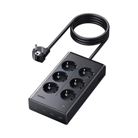 UGREEN S622 hálózati elosztó 6 AC+3 USB+Type-C aljzat (20W, GaN, PD gyorstöltő 3.0 + 150cm tápkábel) FEKETE