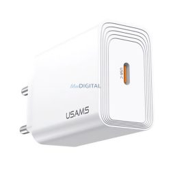   USAMS T69 hálózati töltő Type-C aljzat (20W, gyorstöltő 3.0) FEHÉR