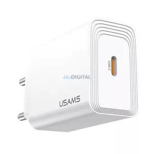 USAMS T69 hálózati töltő Type-C aljzat (20W, gyorstöltő 3.0) FEHÉR