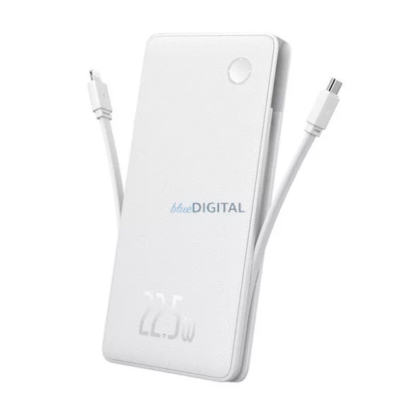 BASEUS AIRPOW LITE vésztöltő USB+Type-C aljzat (10000mAh, 22.5W, PD gyorstöltő, LED jelzés + fix Type-C kábel) FEHÉR