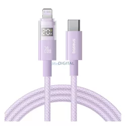   BASEUS DISPLAY II adatkábel (Type-C - lightning, 20W, gyorstöltő, cipőfűző, LED kijelző, 100cm) LILA Apple IPAD 2, IPAD mini 2 , iPhone 6S 4.7