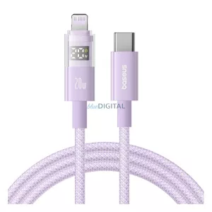 BASEUS DISPLAY II adatkábel (Type-C - lightning, 20W, gyorstöltő, cipőfűző, LED kijelző, 100cm) LILA Apple IPAD 2, IPAD mini 2 , iPhone 6S 4.7